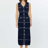 Sleeveless Button Mid Length Fitted Dress