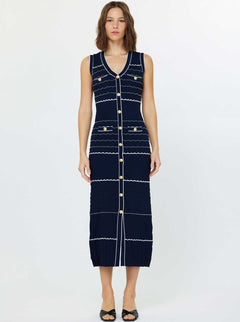 Sleeveless Button Mid Length Fitted Dress