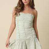 Gingham Strapless Ruffle Mini Dress