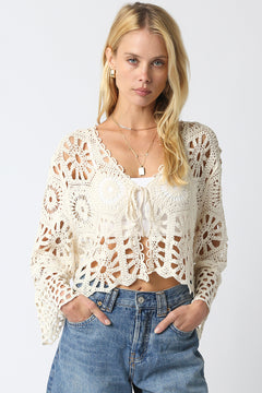 Tie Front Bell Sleeve Crochet Top