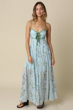 Floral Maxi Dress With Tie Front Detail