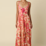Floral Maxi Dress With Pink Trim