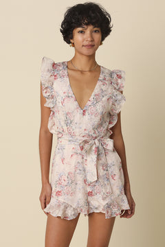 Floral Ruffle Sleeve Romper