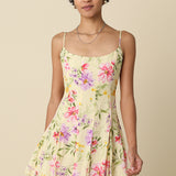 Pleated Floral Mini Dress