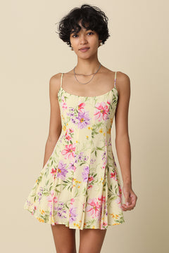 Pleated Floral Mini Dress