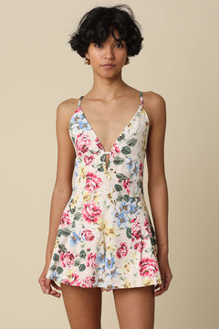 Floral Denim Tie Back Romper