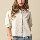 Rouched Button Down Top