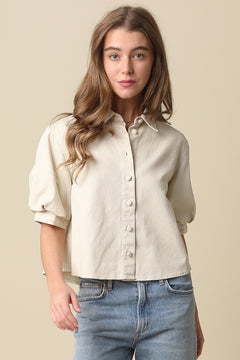 Rouched Button Down Top