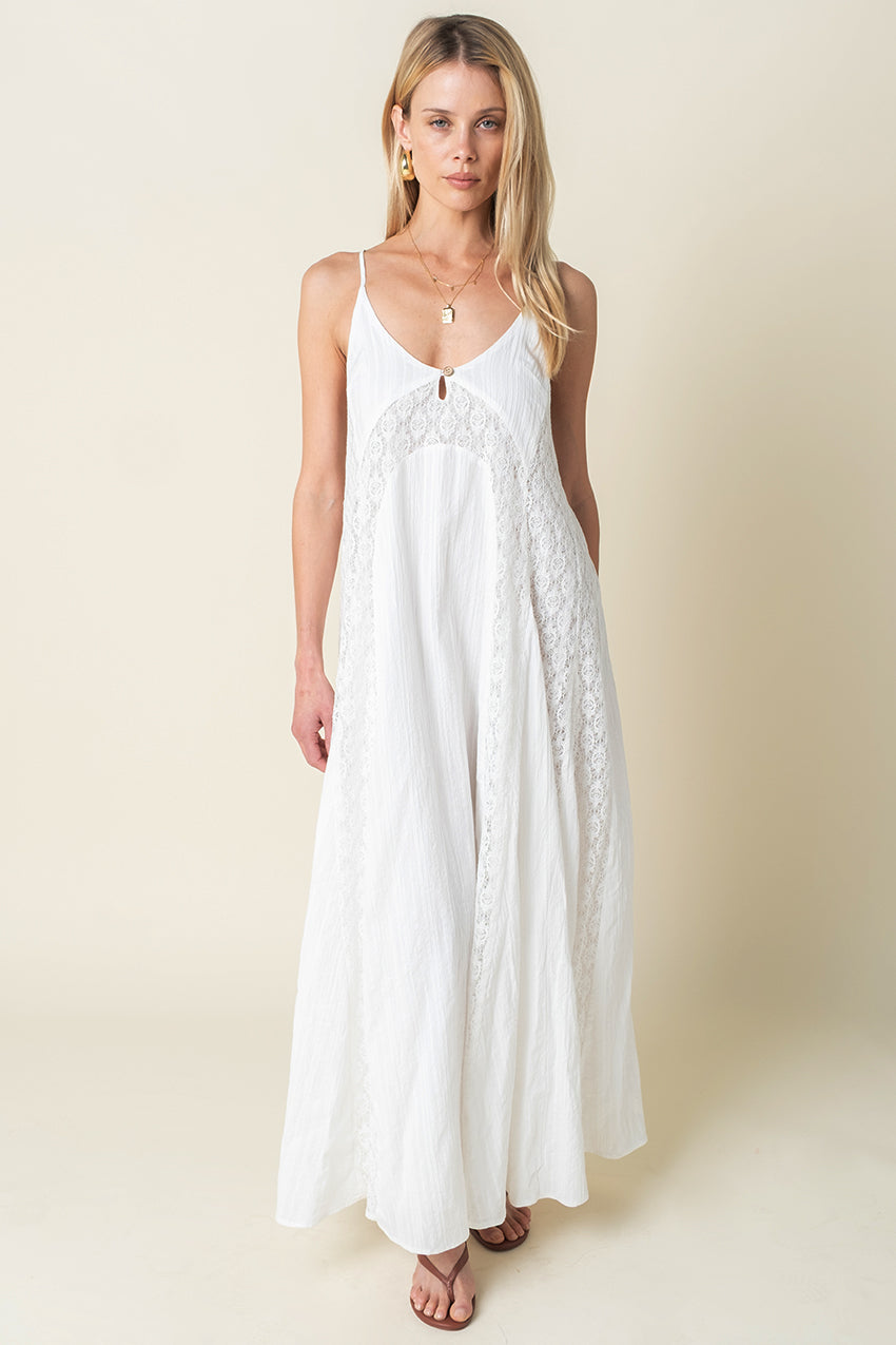 Flowy Lace Trim Tie Back Maxi Off White / M Flowy Lace Trim Tie Back Maxi Off White / M