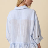 Gauze Button Down Ruffle Bottom Top