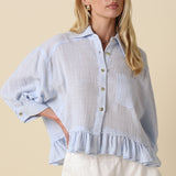 Gauze Button Down Ruffle Bottom Top