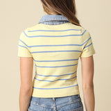 Short Sleeve Sweater With Denim Contrast