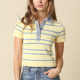Short Sleeve Sweater With Denim Contrast