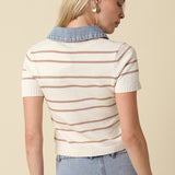 Short Sleeve Sweater With Denim Contrast