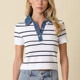 Short Sleeve Sweater With Denim Contrast