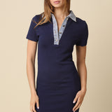 Sweater Dress With Denim Contrast