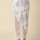 Floral And Lace Detail Linen Skirt