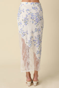 Floral And Lace Detail Linen Skirt