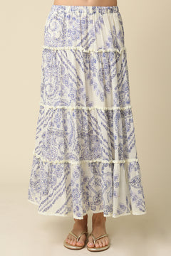 Pattern Tiered Midi Skirt