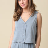 Sleeveless Button Print Top