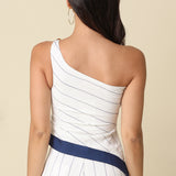 Stripe One Shoulder Top With Bead Trim