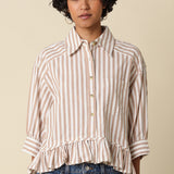 Stripe Button Down With Ruffled Hem