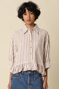 Stripe Button Down With Ruffled Hem