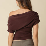 Suede Cinched Waist Off Shoulder Top