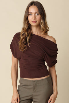 Suede Cinched Waist Off Shoulder Top