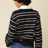 Collared Stripe Sweater With Gold Buttons