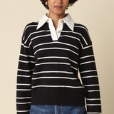 Collared Stripe Sweater With Gold Buttons