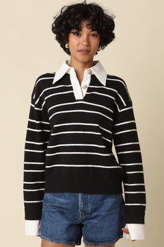 Collared Stripe Sweater With Gold Buttons