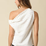 Satin Cowl Neck Polka Dot Top