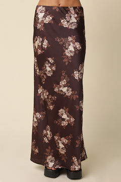 High Waist Floral Satin Maxi Skirt