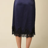 Lace Trim Midi Satin Skirt