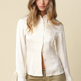 Satin Tie Sleeve Button Down