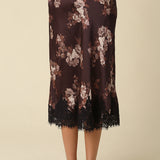 Floral Lace Trim Midi Skirt