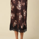 Floral Lace Trim Midi Skirt