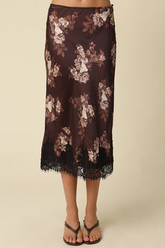 Floral Lace Trim Midi Skirt