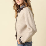 Button Up Sweater With Faux Leather Trim