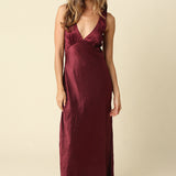 V Neck Satin Maxi Dress