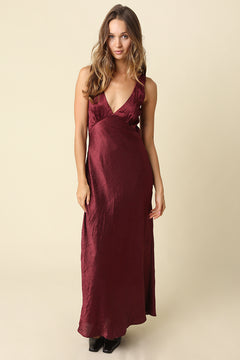 V Neck Satin Maxi Dress