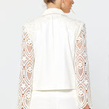 Long Sleeve Cropped Jacket with Crochet Trim