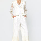 Long Sleeve Cropped Jacket with Crochet Trim