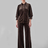 Velvet Pintuck Wide Leg Pant