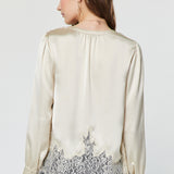 Split Neck Lace Hem Blouse