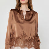 Split Neck Lace Hem Blouse