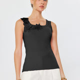 Floral Applique Square Neck Knit Tank Top