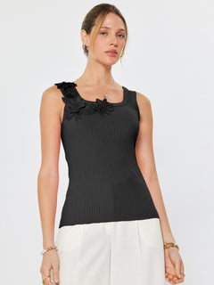 Floral Applique Square Neck Knit Tank Top
