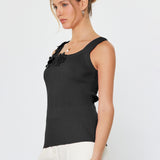 Floral Applique Square Neck Knit Tank Top